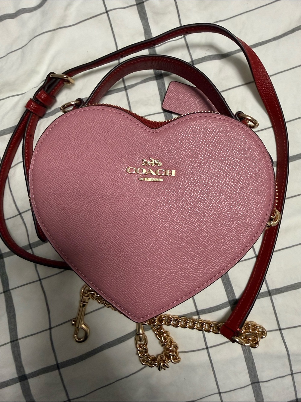 Coach Pink Heart Crossbody with Red Strap